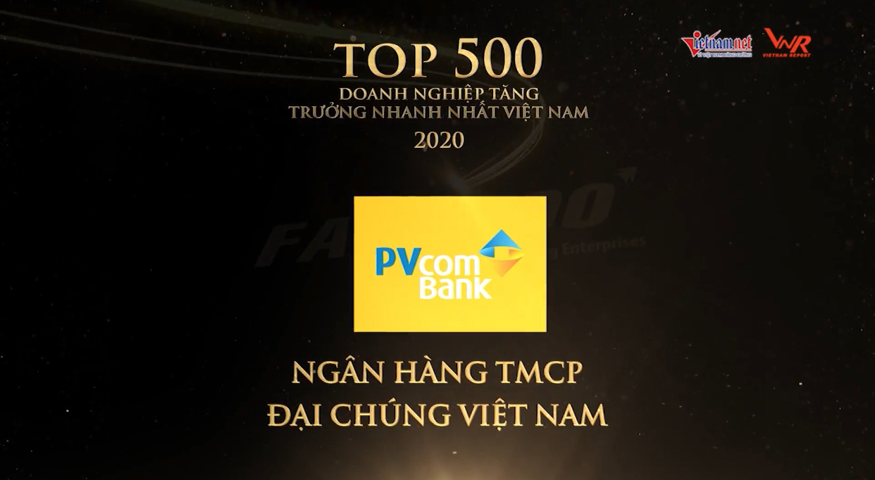 PVcomBank nằm trong BXH 500 doanh nghiệp tăng trưởng nhanh nhất Việt Nam 2020